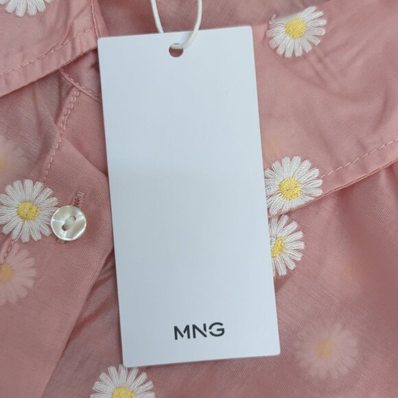 Mango Floral Embroidered Lyocell Short Sleeves Shirt Medium Pastel Pink - Picture 6 of 8